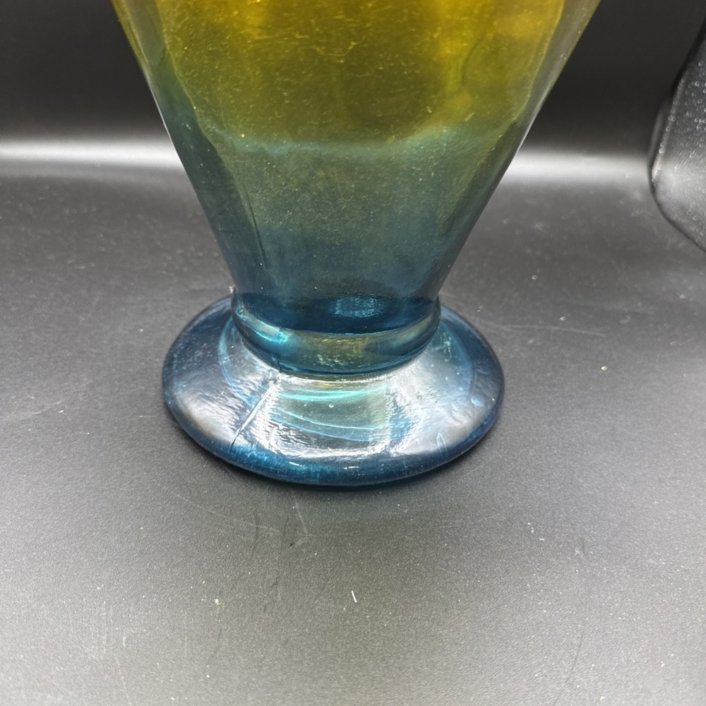 Vintage Hand Blown Amber Blue Art Glass Flower Vase 16" X Large Y2K - Picture 3 of 8